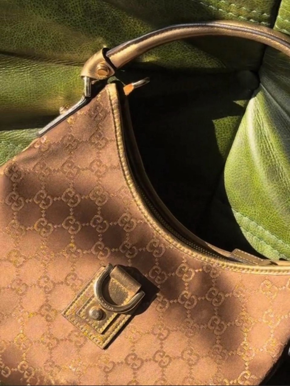 GUCCI satin finish abbey d-ring hobo bag satin brown with gold detail bag
